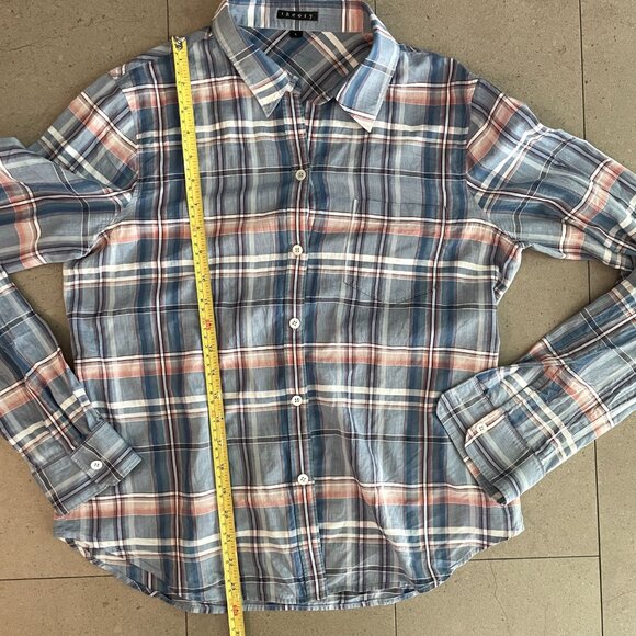 Theory Kenola Audrey Cotton Blue/White Plaid Shirt Blouse-Med/Large - Picture 8 of 8